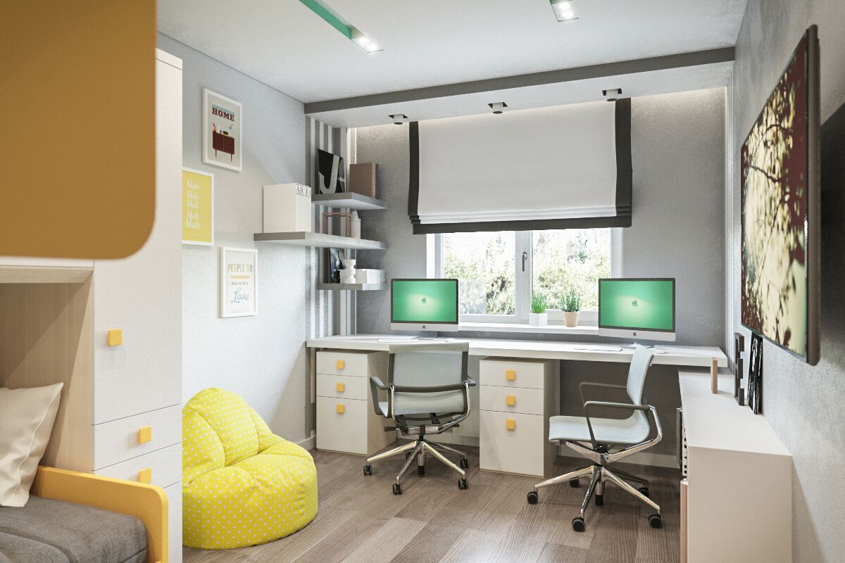 Дизайн интерьера рабочего кабинета в квартире в Минске